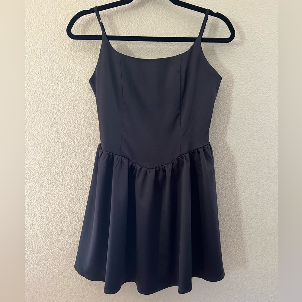 Lulu’s Black Satin Skater Dress